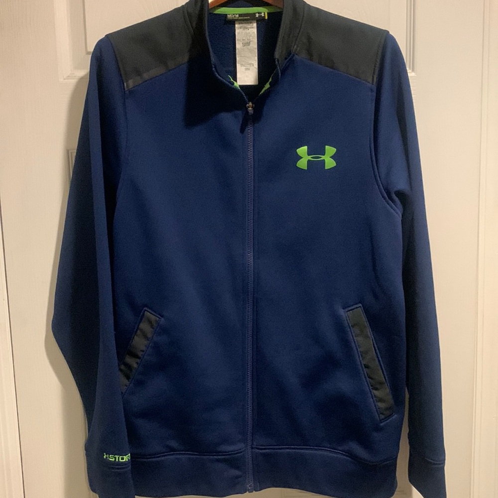 Under armour M medium loose midlayer full zip up coldgear storm polyester blue
